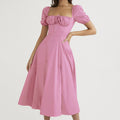 cross-border e-commerce european and american women's clothing: new summer collection - bubble sleeve, high-waisted, slit, solid color vacation dress