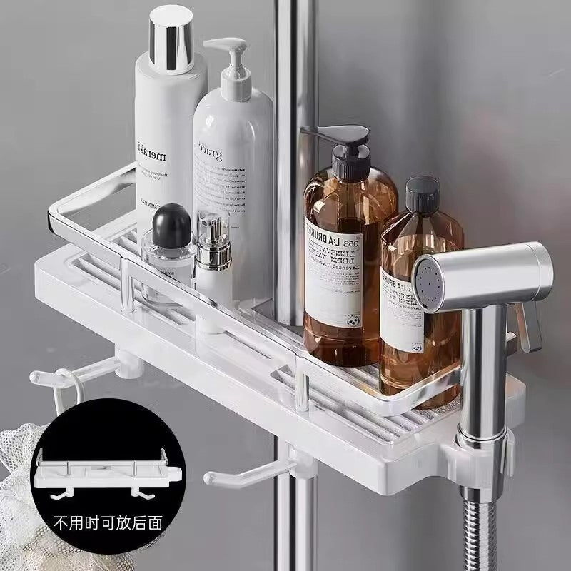 Shower Shelf No Punching Toilet Bathroom Shower Lift Rod Body Wash Shampoo Tray Storage Shelf
