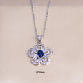Women's jewelry set: sea blue gemstone flower necklace, earrings, and ring set - minimalist, stylish, and luxurious titanium steel pendant