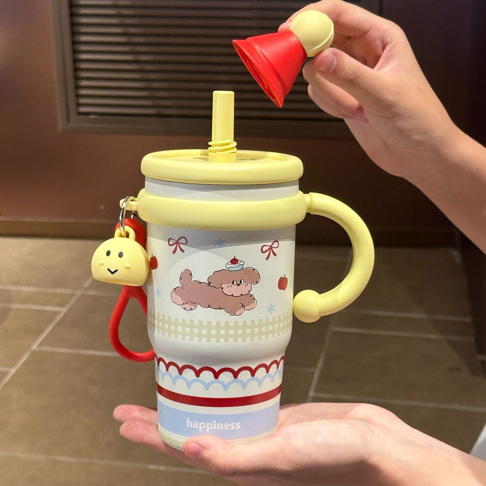 Popular cartoon cute pet with handle cute pendant girly heart student ins style large capacity 316 handle thermal insulation