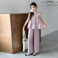 Girls' summer outfit: new  chinese style sleeveless top and wide-leg pants set - trendy two-piece casual set