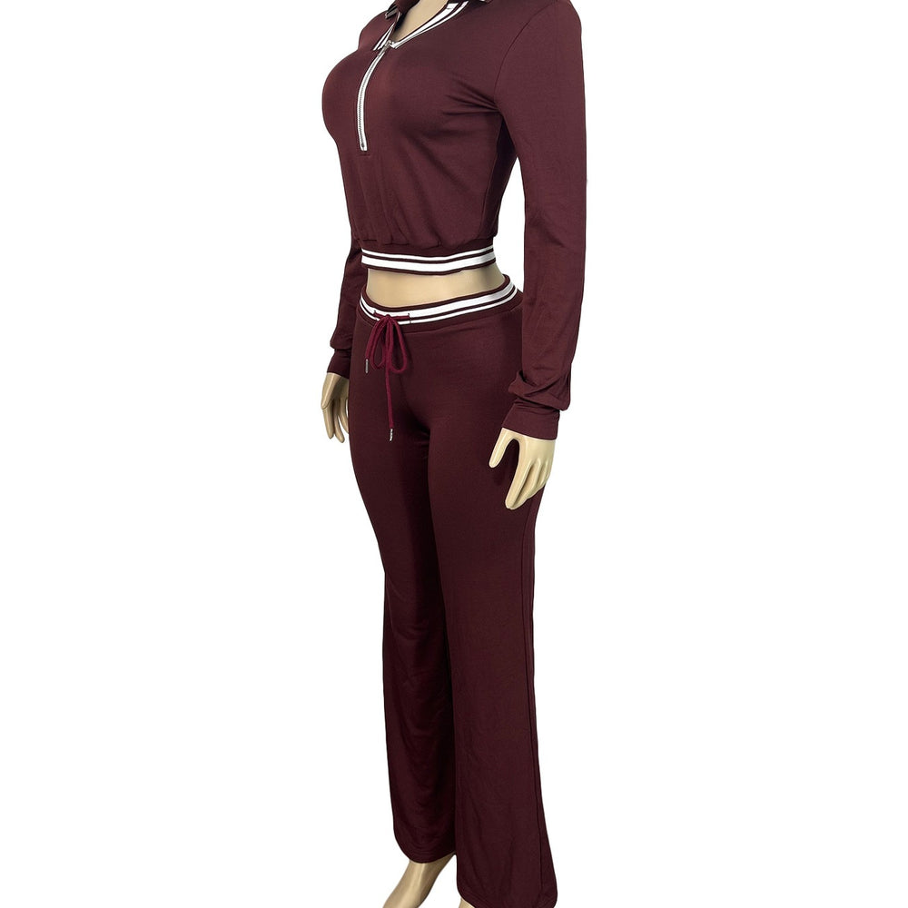 Export fashionfashion women's lapel half zipper drawstring loose pants retro street trendy two-piece setsuit women