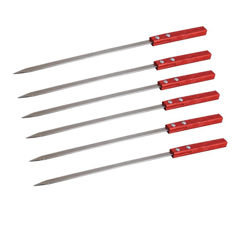 Stainless steel barbecue skewers for home barbecue steel skewers northeastern large oil edge commercial large skewers barbecue large wooden handle flat skewers