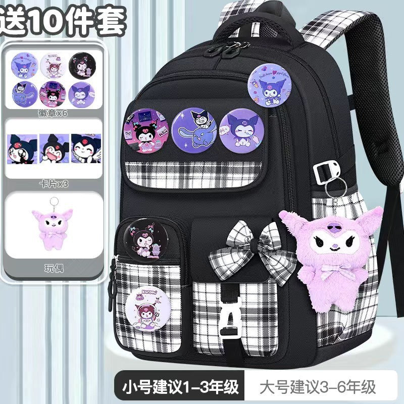 foreign trade school bag plaid primary school student backpack spine protection and burden reduction girl large capacity kids backpack cute