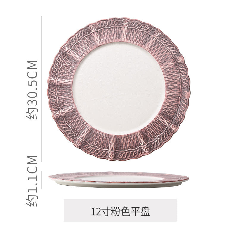 Ins embossed light luxury ceramic dinner plate - nordic high-end style for restaurants, hotels, steak, and dim sum presentation