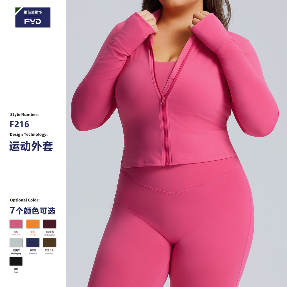 European and american style women's long-sleeved zip-up slim-fit quick-dry activewear jacket - autumn/winter plus size yoga outerwear
