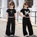 Girls'  short-sleeve lightweight outfit set: wide-leg pants, thin summer style, new butterfly two-piece set for girls