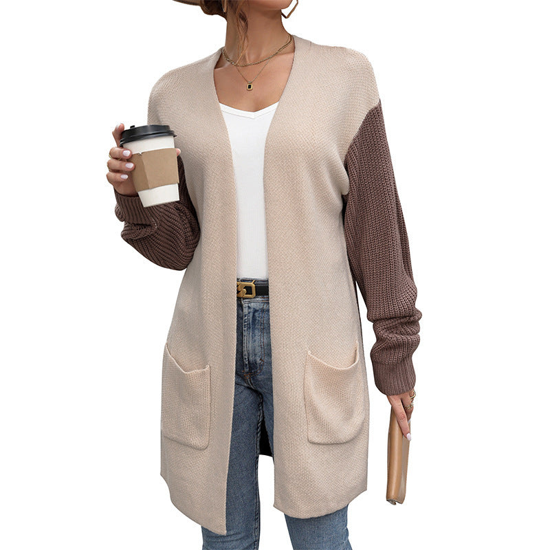 Independent Station Foreign Trade 2025 New European and American Autumn Women's Cross-border Long Sleeve Color Matching Sweater Cardigan Jacket