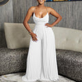 D3281  summer fashion sexy chain halter high waist sexy backless wide leg pleated jumpsuit