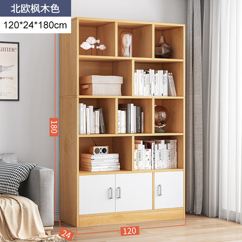 Simple bookshelf floor-to-ceiling against the wall, living room shelf layered storage rack, storage cabinet integrated, simple household bookcase