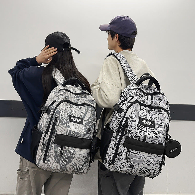 New large capacity backpack - perfect for high school, college, and university students. casual printed backpack with color blocking design, ideal for business trips and travel