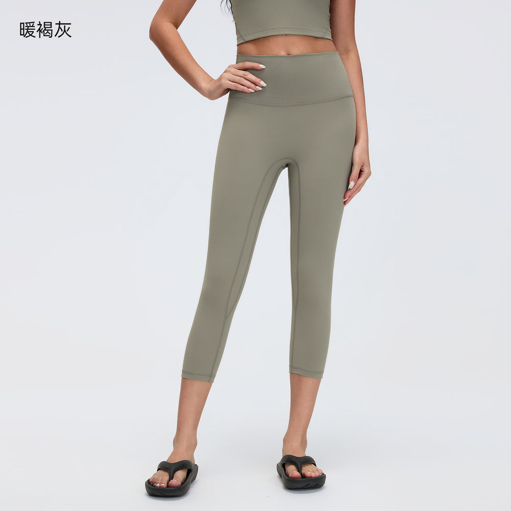 Naked yoga pants women's elastic tight high waist hip training fitness pants cropped sports pants outwear d26102