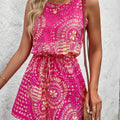 Shipped: new european and american women's summer v-neck sleeveless casual jumpsuit with minimalist print