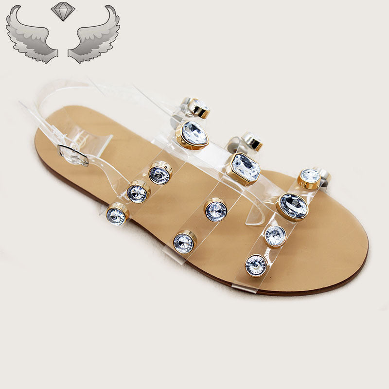 Anngele Wholesale Sandals Yiwu Women's Shoes Transparent Belt Fashion Rhinestone Sandals Cross-border Wholesale