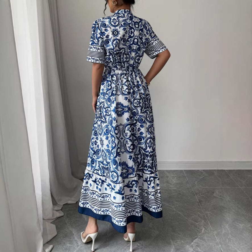 export women's dress retro geometric positioning printing pullover t-shirt skirt fashionloose tutu skirt