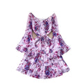 French romantic floral flared sleeve dress - women's spring/autumn cinched waist slimming tiered dress - elegant vacation style