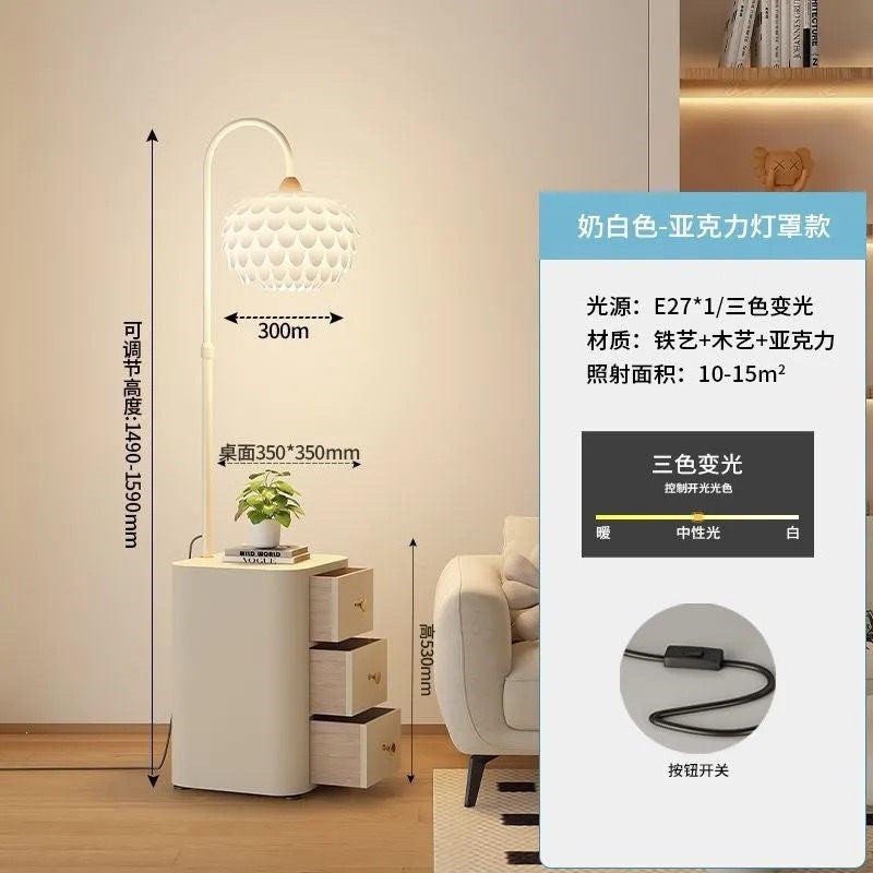Cream style floor lamp with drawer small apartment for home bedroom bedside table all-in-onefrench storage popular atmosphere lamp