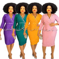 African women's plus size office lady commute chic rhinestone embellished tiktok  fashion professional style two-piece dress set