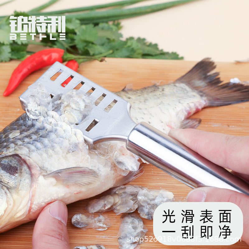 430 stainless steel round tube handle with handle square head fish scale planer kitchen convenient for home fish gill scraper fish brush