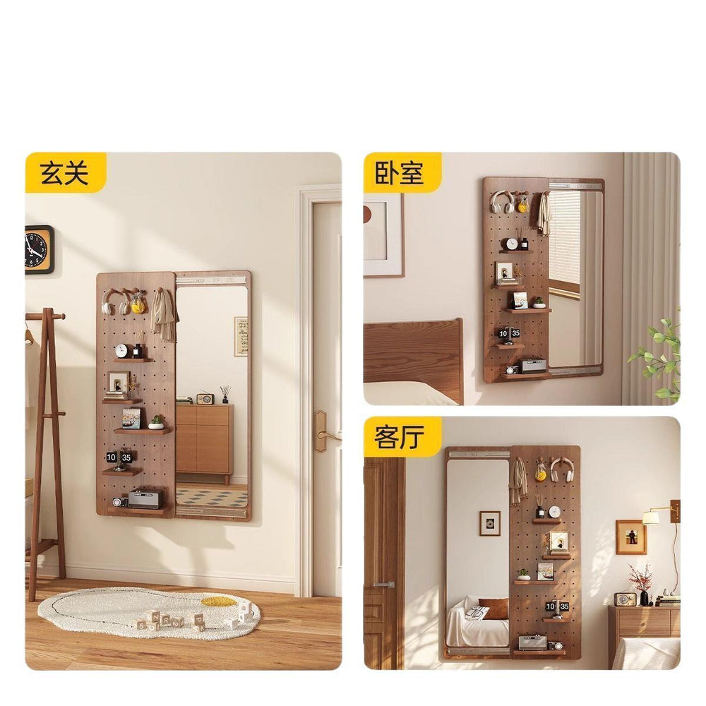 Chinese style invisible sliding mirror wall hanging wall mounted can be closed hidden full length mirror perforated board full length fitting mirror