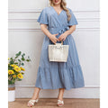 plus size cross-border new arrival:  women's original elegant v-neck ruffle trim polka dot dress