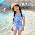 Kids' starry sky one-piece swimsuit, baby girl swimsuit, stylish summer mesh bowknot swimwear, girls' swimsuit
