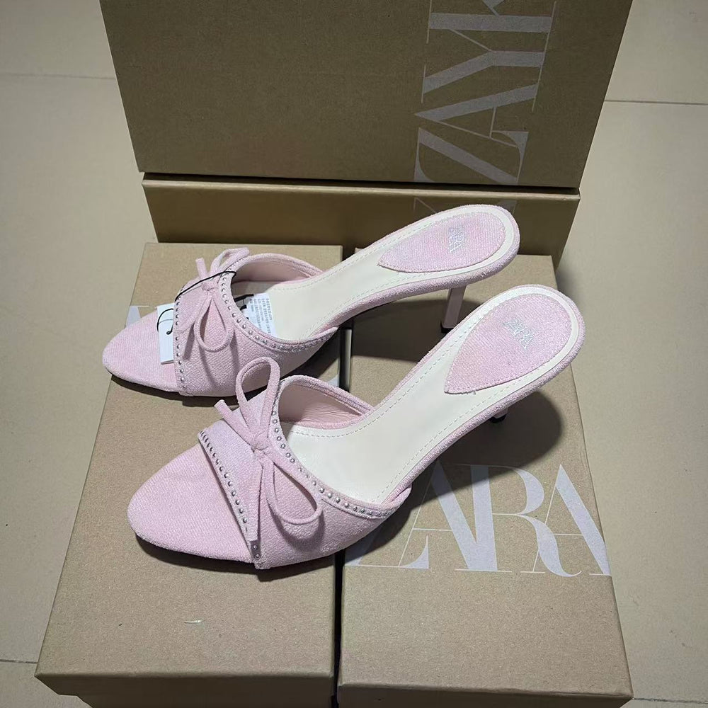 Za2024 summer new bowknot decorated high heel slingback sandals - women's outerwear