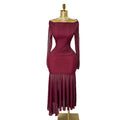 Pure desire sexy burgundy long sleevesdress women's frenchsilm a-line skirthigh waisteleganceelegant long skirt