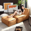 First layer of cowhide - orange sofa + footrest, genuine leather contact surface