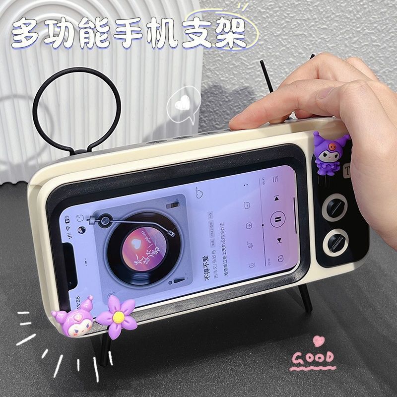 Vintage tv speaker - cute cartoon bluetooth speaker with phone stand - perfect for students & streaming