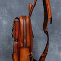 Retro handmade genuine leather chest bag casual crossbody bag first layer vegetable tanned cowhide multi-flap pocket pants shoulder bag men's travel trendy bag