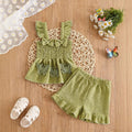 Girls' casual shirred tank top and shorts set