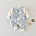 Baby boys and girls full month birthday infant chinese style outfit, traditional hundred-day bodysuit, double-layer formal dress, romper, new year's greeting outfit