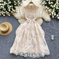 Summer french retroelegance heavy industry laceembroider lapel single breasted waist slimming lookelegant dress dress
