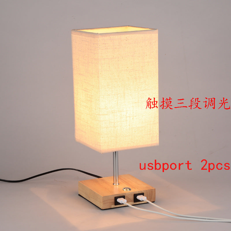 USB charging table lamp wooden base small table lamp  e-commerce  provides E26 zipper lamp holder touch dimming