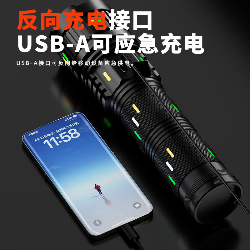 4-color lens strong light flashlight long battery life white laser flashlight multi-function light zoom high power strong light