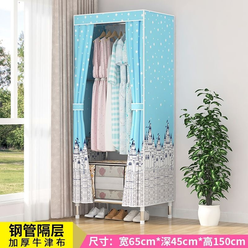 Simple fabric wardrobe rental house steel pipe thickened wardrobe for home bedroom dormitory storage cabinet