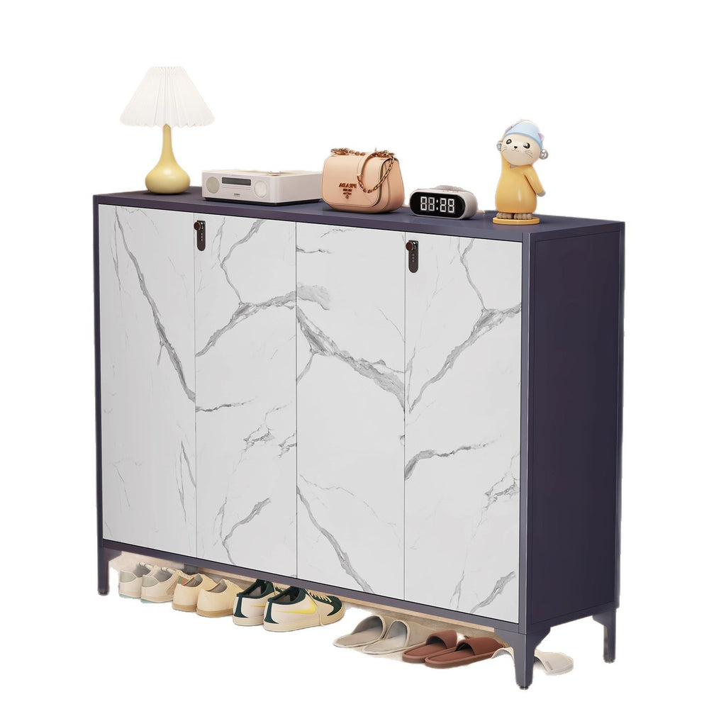 Steel shoe cabinet for home, shoe rack for entryway, hallway organizer with door and lock, minimalist large capacity faux stone shoe cabinet
