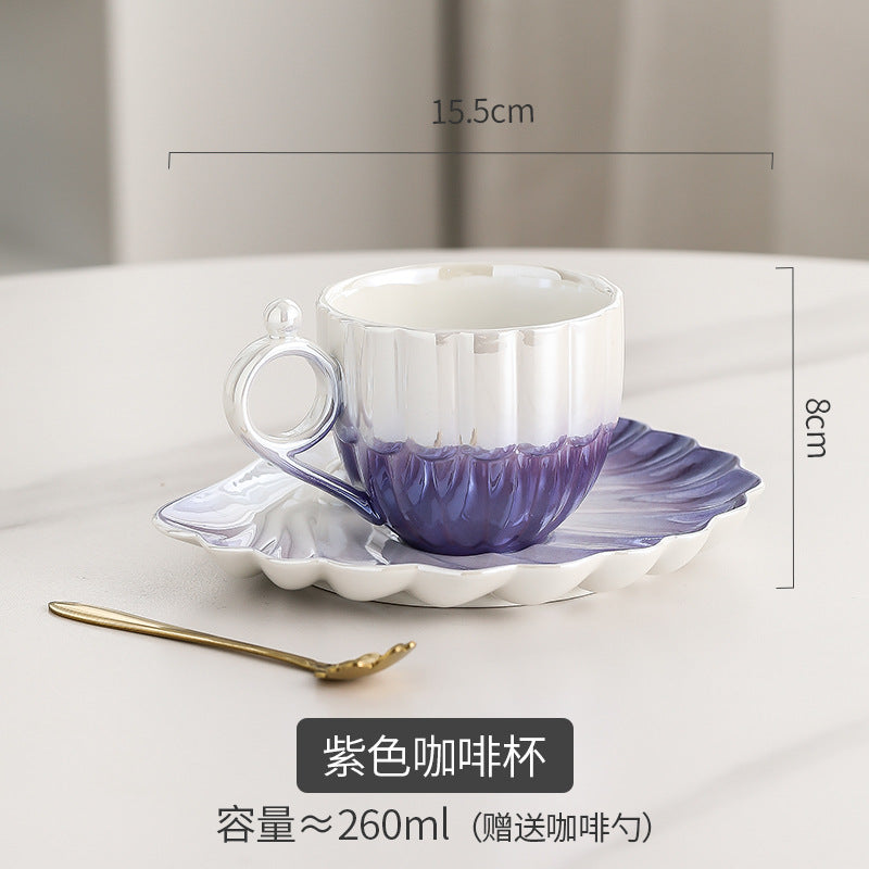 Instagrammable, high-style, creative fairy tear pearl shell ceramic coffee cup and saucer set - premium home drinkware