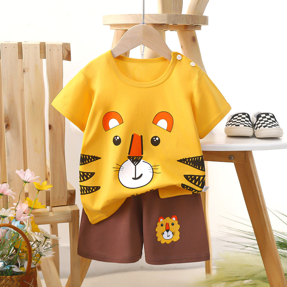 Kids' short-sleeve set: 100% cotton boys' t-shirt & baby summer outfit - girls' shorts, infant clothing, wholesale summer apparel