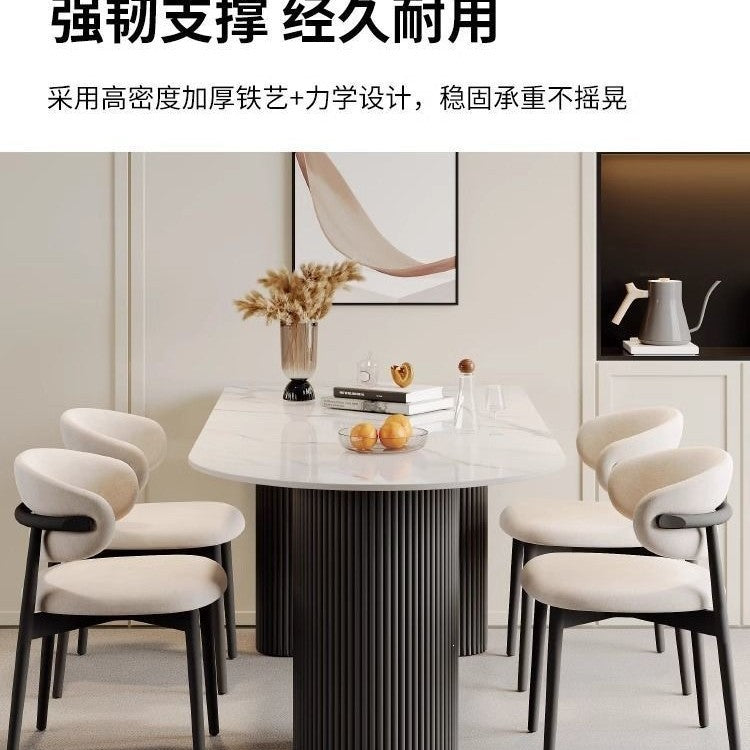French cream half-round rock slab dining table and chairs - modern minimalist italian style dining set for small spaces