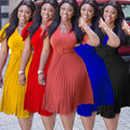 Q016m european and american african women's foreign trade dress sexy v neck flying sleeves medium long plus sizepleated skirt summer