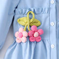 Girls' dress for toddlers and young children, solid color long-sleeve dress with 3d floral appliqués