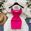 K-style lazy style sleeveless red a-line dress women's summerembroider waist silmslimming lookwork clothingelegant skirt