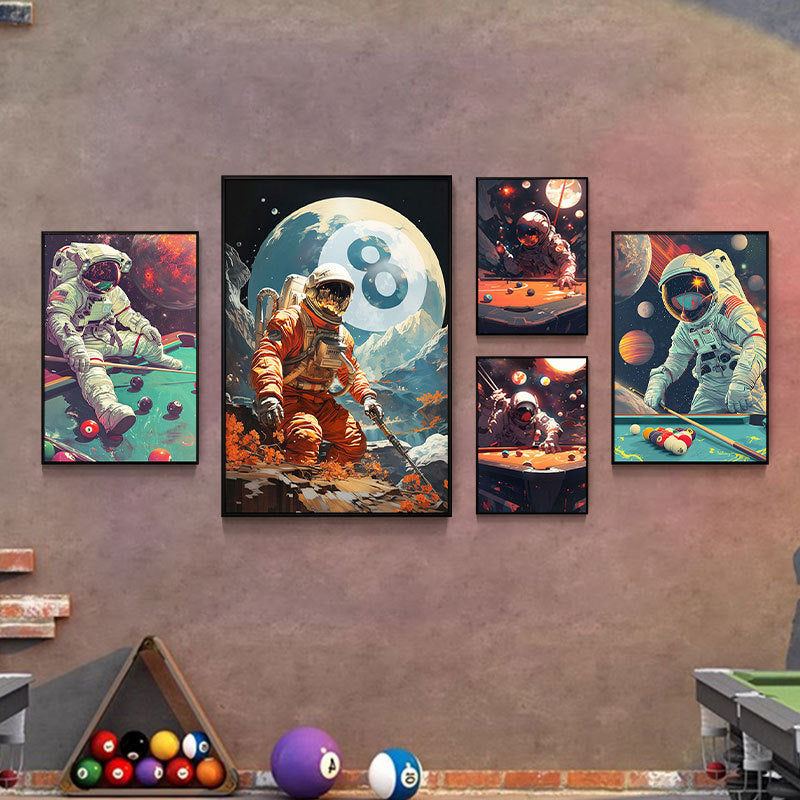 Black eight ball astronaut billiard hall wall decoration painting luminous billiard room hanging painting chess and card club atmosphere light painting