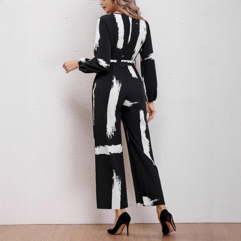 cross-border code new arrival  women's original elegantcasualtie back waist jumpsuit
