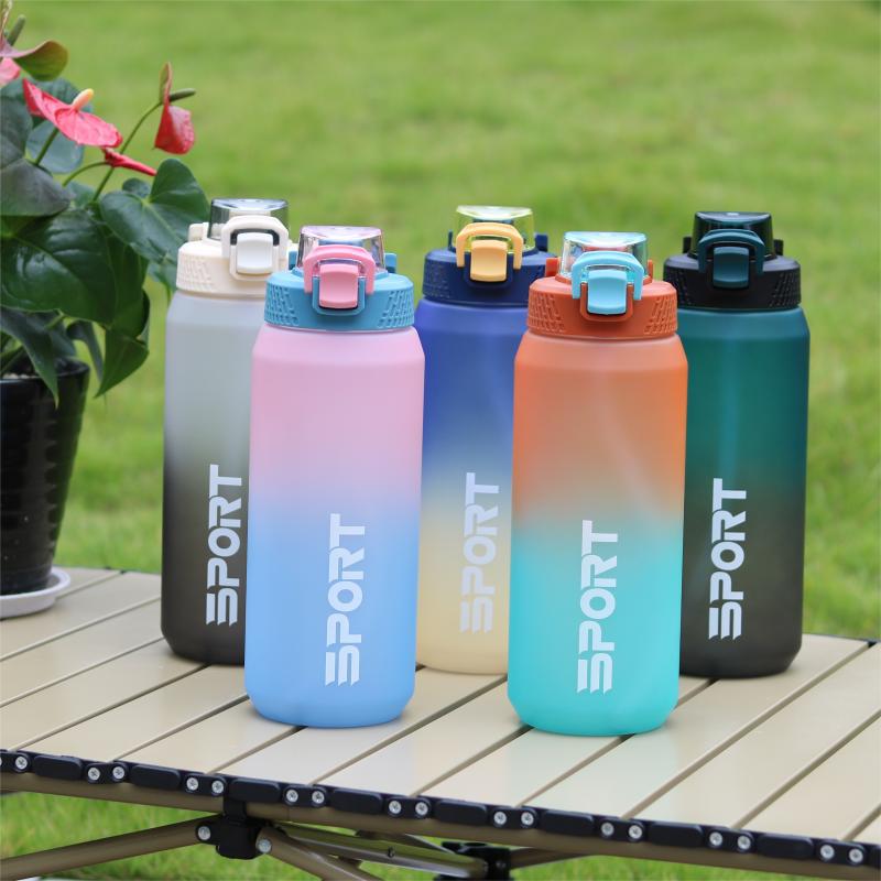 Custom large capacity water bottle, high-temperature resistant plastic cup, sports & fitness straw cup, men's outdoor portable water bottle flask