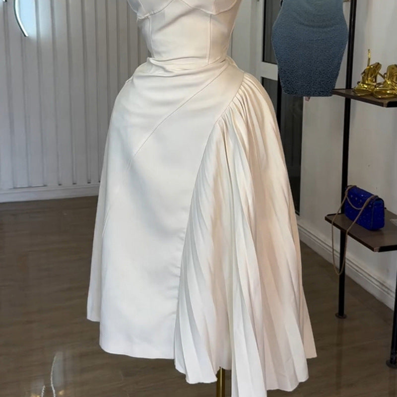 European and american cross-border women's fashion:  summer new arrival - elegant halter neck cutout irregular sleeveless dress with unique design