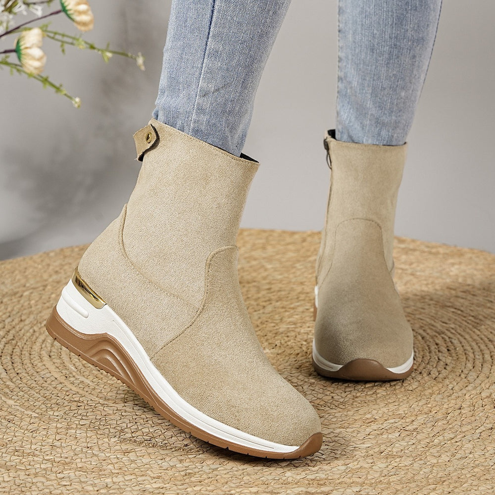 Women's suede wedge ankle boots -   autumn new collection - side zipper, slimming, chunky sole, plus size fashion boots - size 43