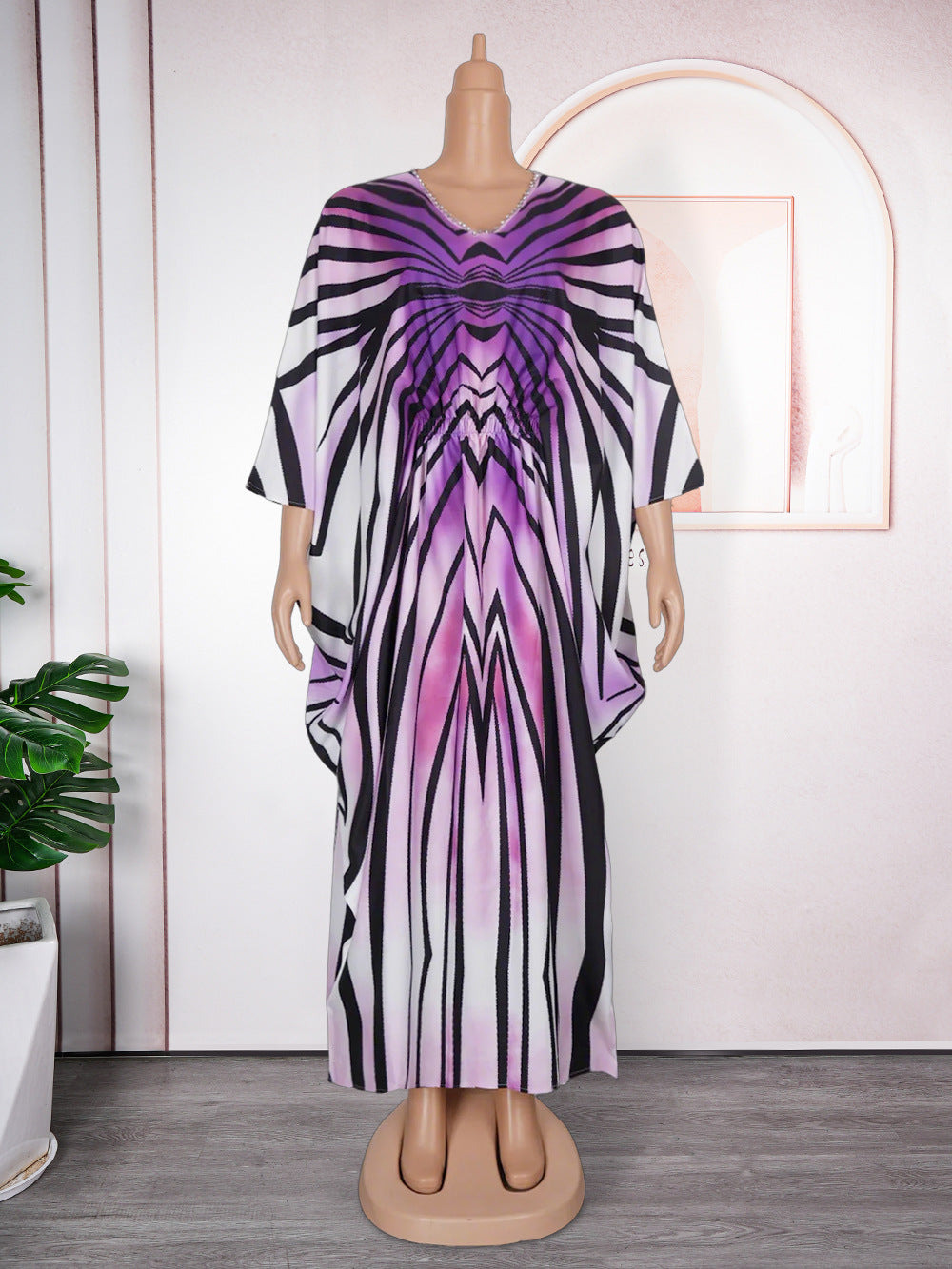 Temu cross-border e-commerce  fashion style fashion gradient stripes african women's large size adjustable waist dress